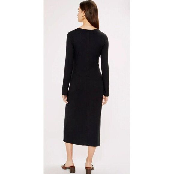 THREE DOTS Karen Dress XL Black Side-Tie Ribbed Long Sleeve Midi Length Modest - Picture 7 of 14